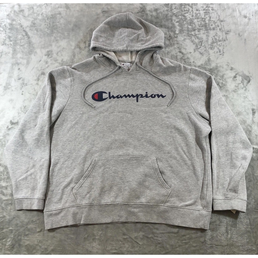 Champion Hoodie Mens 2XL Gray Pullover Fleece Sweatshirt